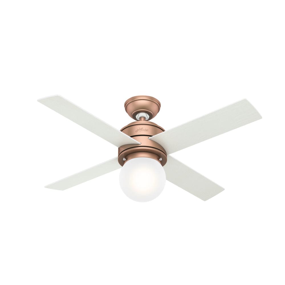 Hepburn ceiling fan with light in satin copper finish