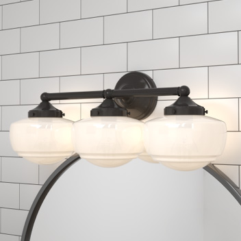 Saddle Creek 3 light Vanity with white cased glass in noble bronze finish.