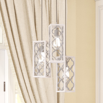 Gablecrest 3 light Round Cluster in distressed white finish.