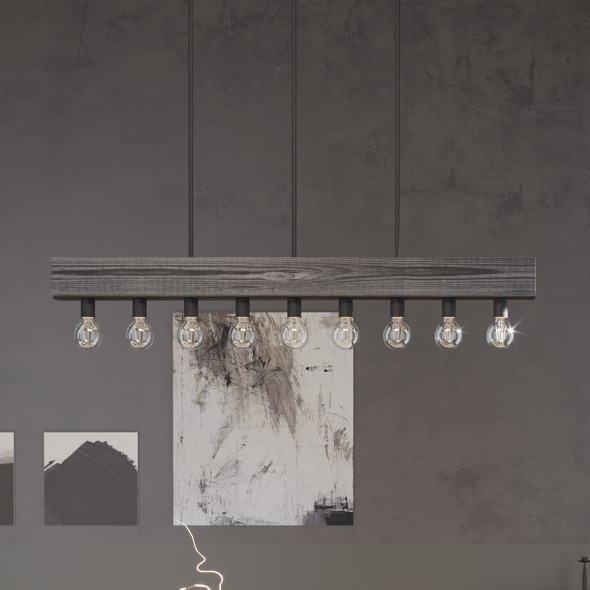 Donelson 9 light Linear Chandelier in rustic iron finish.