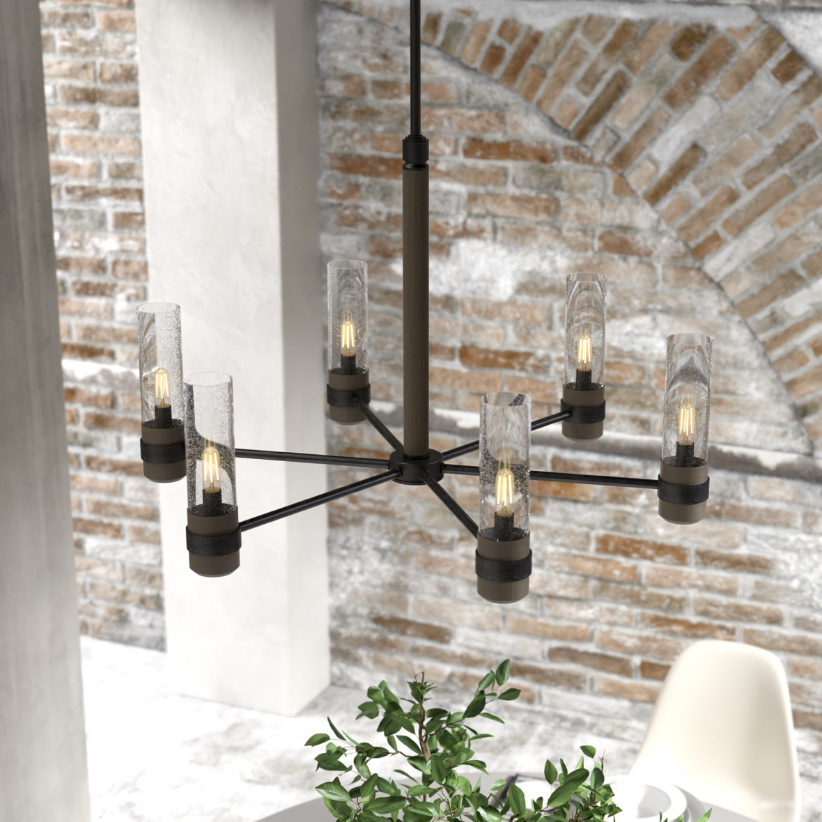 River Mill 6 Light Chandelier in rustic iron finish.