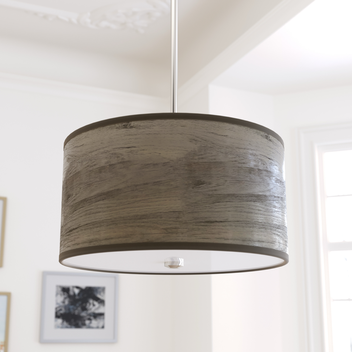 Solhaven Pendant in warm grey oak finish.